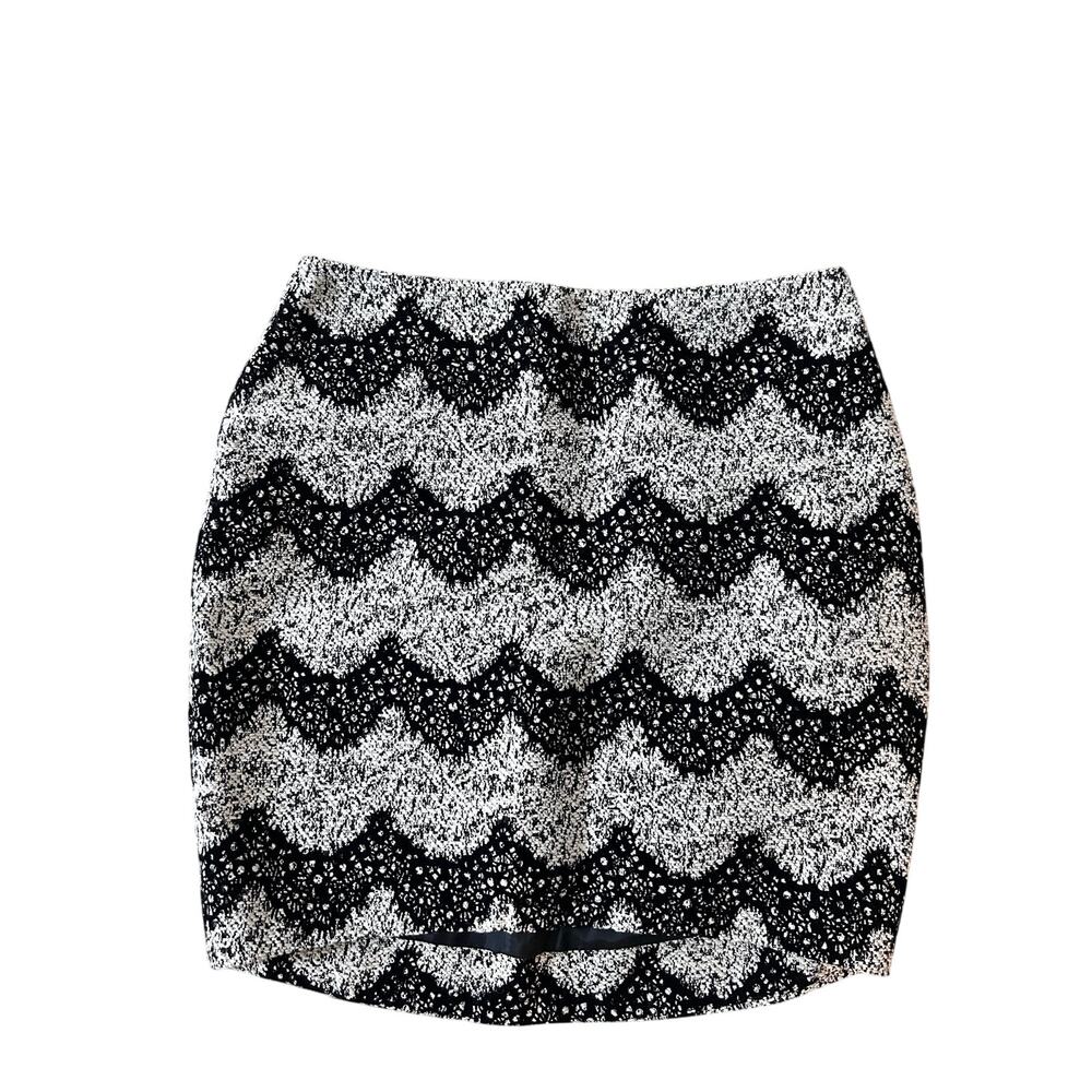 Hommage LA Jacquard Mini Skirt Black Cream Lace Illusion Bodycon S